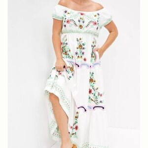 Anthropologie embroidered off the shoulder maxi dress 2x